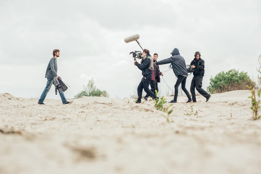 Field Recording Mixer picking up sound from actor on location