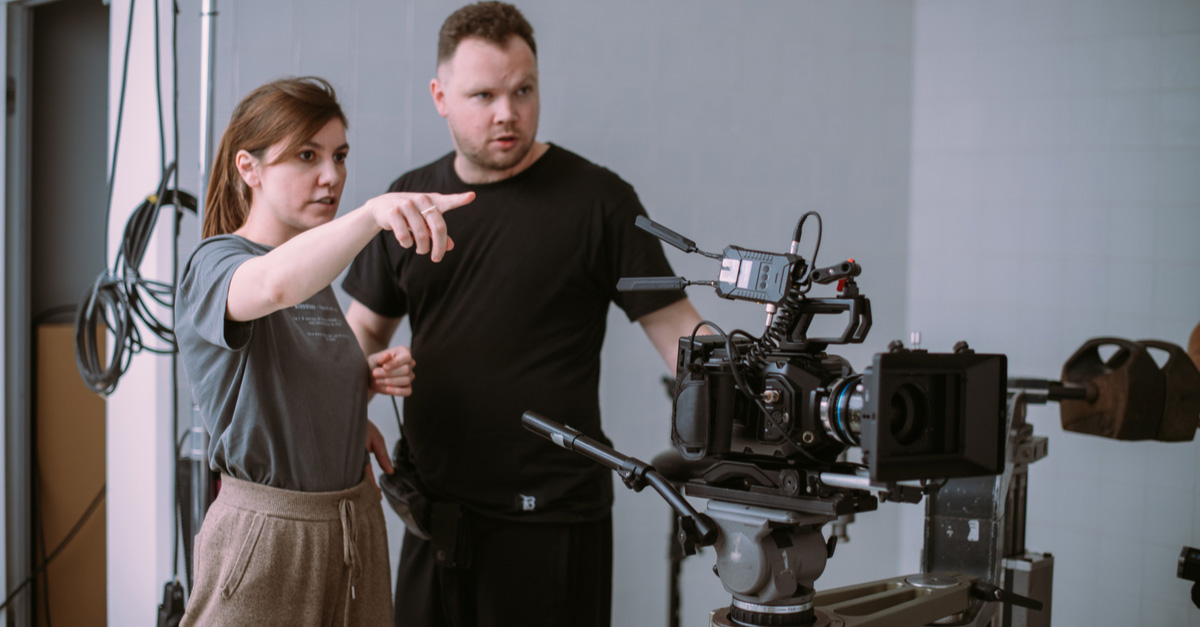 Film crew members on set
