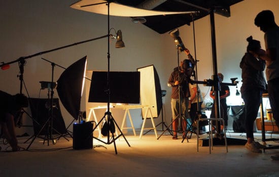 Film lighting on movie set